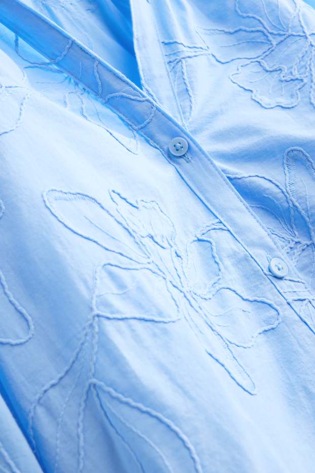 Femmes - Chemisier avec encolure en V - à fleurs - finition texturée - bleu