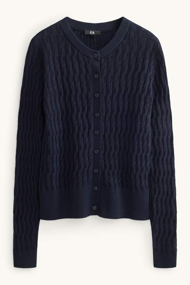 Femmes - Gilet en maille - motif tressé - bleu foncé