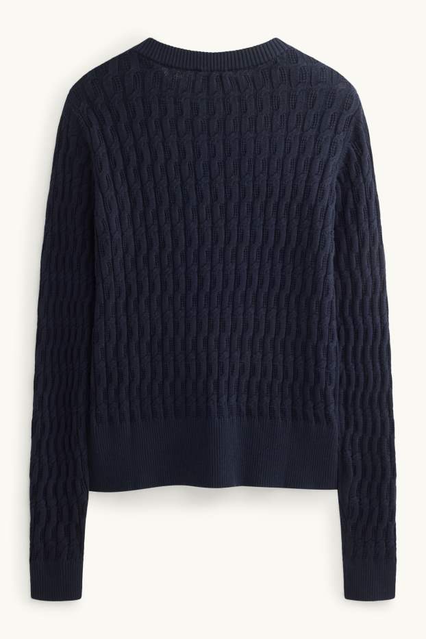 Femmes - Gilet en maille - motif tressé - bleu foncé
