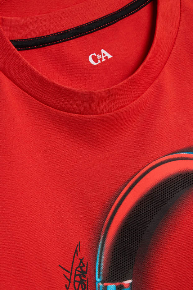 Kinder Buben - Kopfhörer - Kurzarmshirt - rot