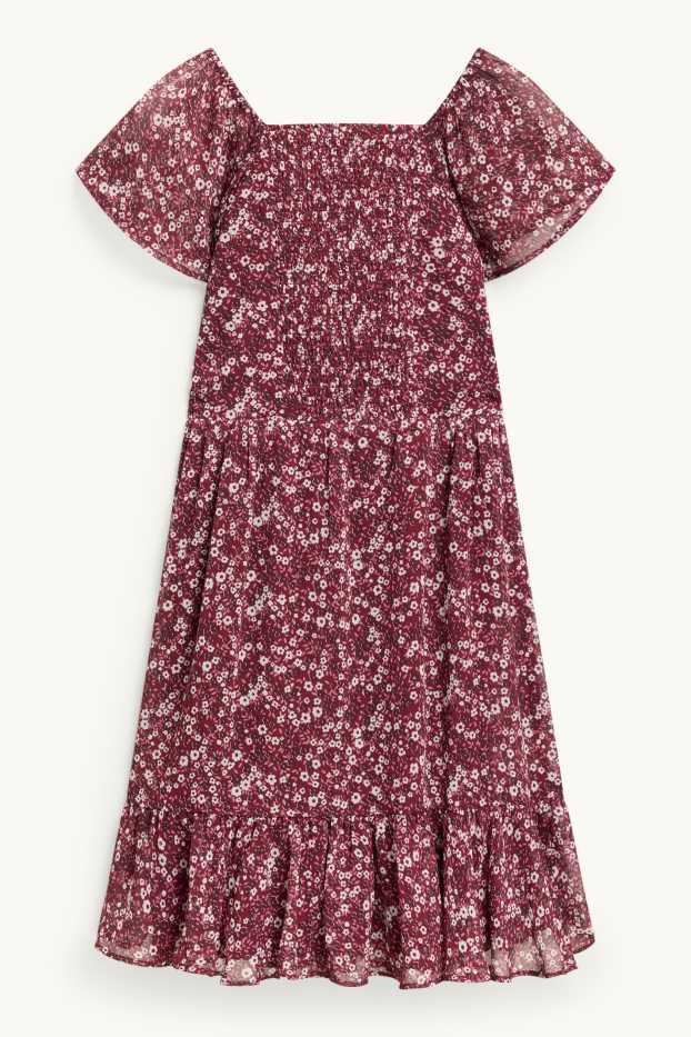 Enfants filles - Robe en mousseline - à fleurs - rouge