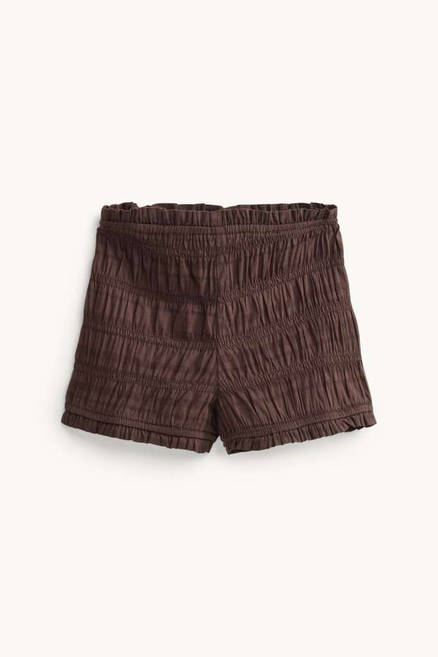 Damen - Shorts - Mid Waist - gesmokt - braun