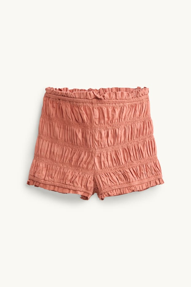 Damen - Shorts - Mid Waist - gesmokt - orange