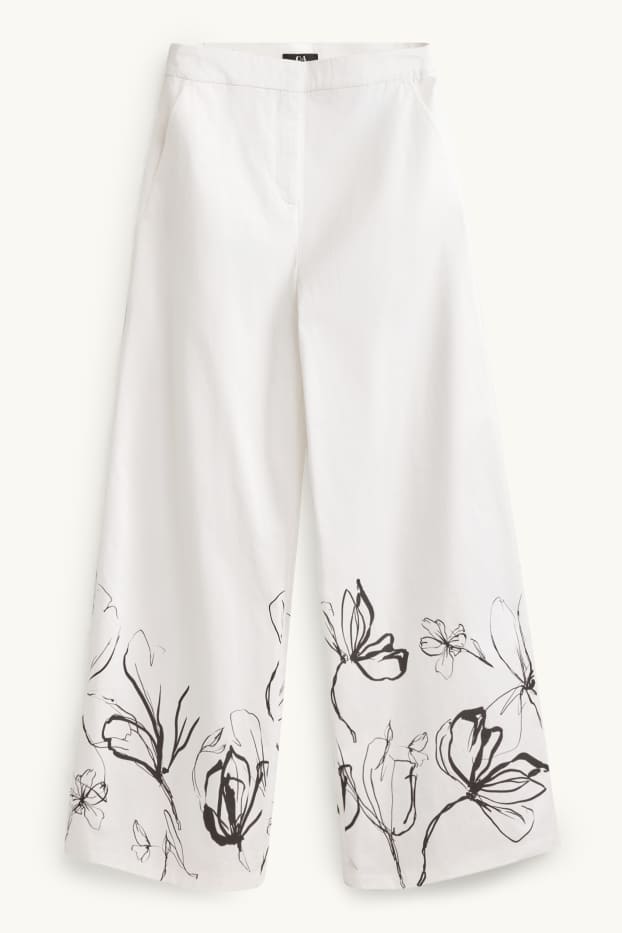 Women - Cloth trousers - high waist - wide leg - white