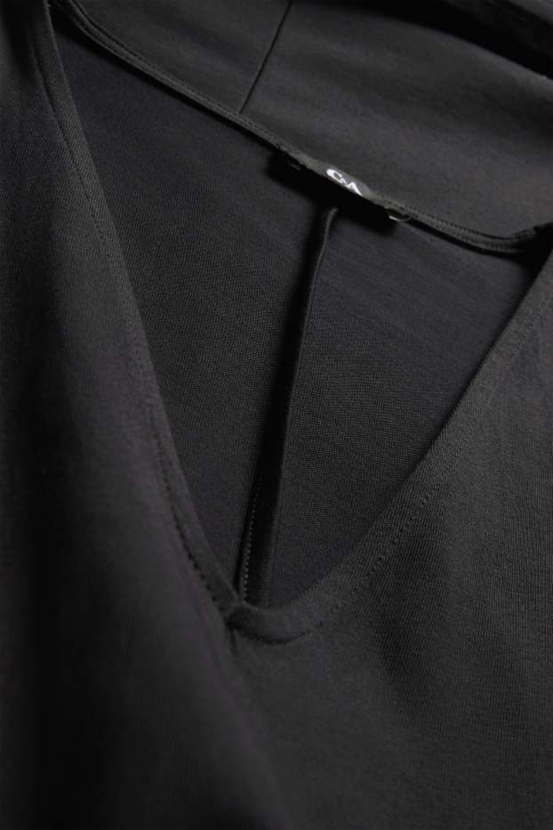 Women - Fit & flare dress with V-neck and belt - black