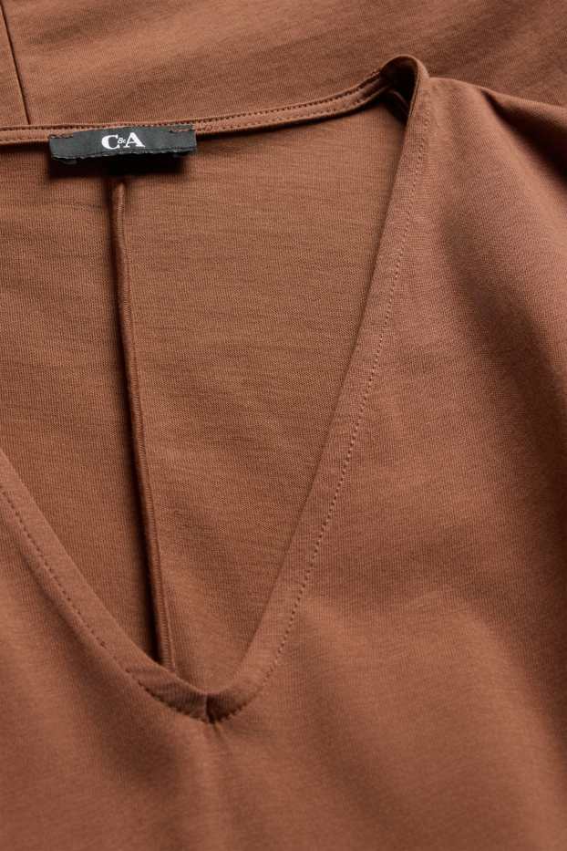 Dames - Fit & flare-jurk met V-hals en ceintuur - bruin