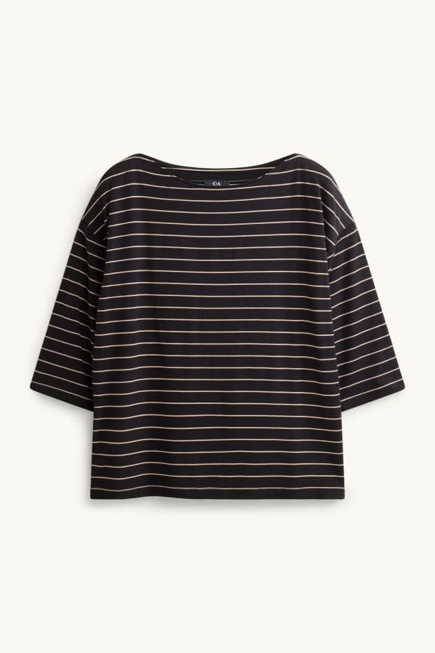 Femei - Tricou cu mânecă lungă - regular fit - cu dungi - negru