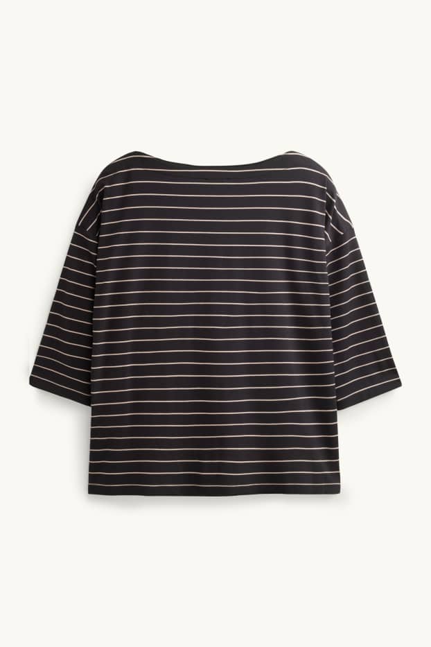 Femei - Tricou cu mânecă lungă - regular fit - cu dungi - negru
