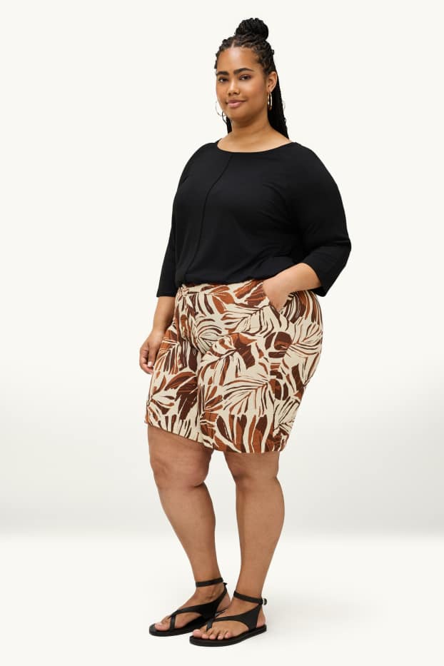 Femmes - Short en mousseline - à motif - marron