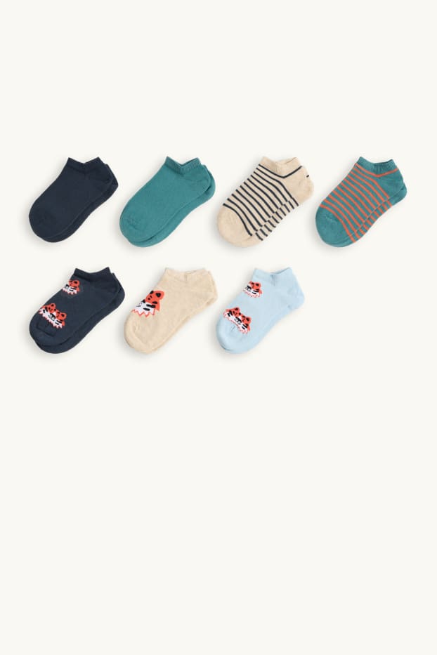 Enfants garçons - Lot de 7 paires - tigre - socquettes de sport à motif - bleu foncé