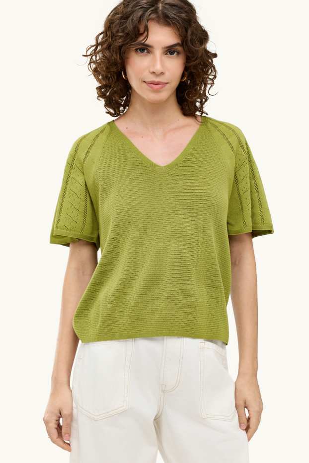 Dames - Gebreide trui - korte mouw - groen