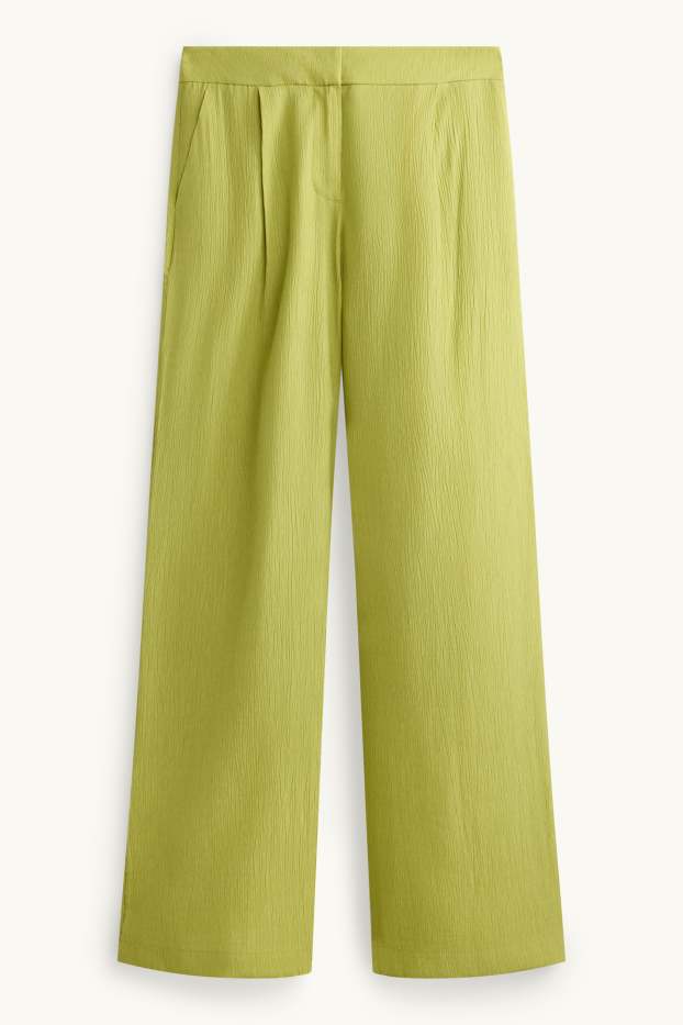Damen - Stoffhose - Mid Waist - Wide Leg - strukturiert - hellgrün