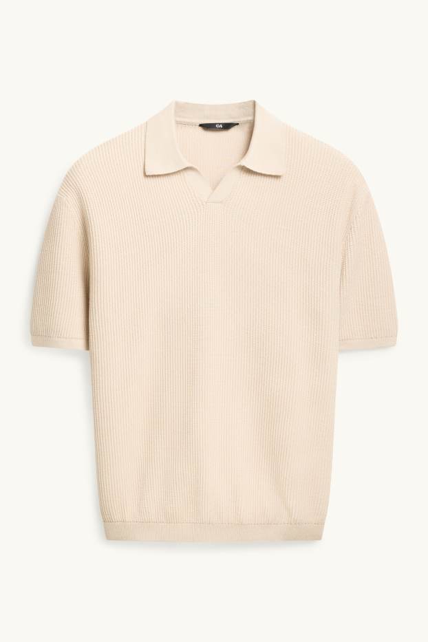 Herren - Strick-Poloshirt - gerippt - beige