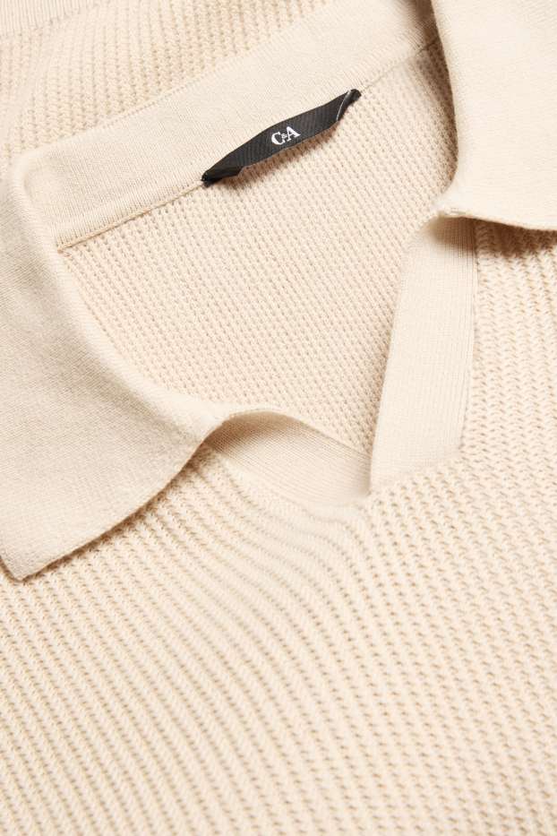 Herren - Strick-Poloshirt - gerippt - beige