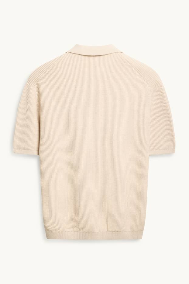Herren - Strick-Poloshirt - gerippt - beige