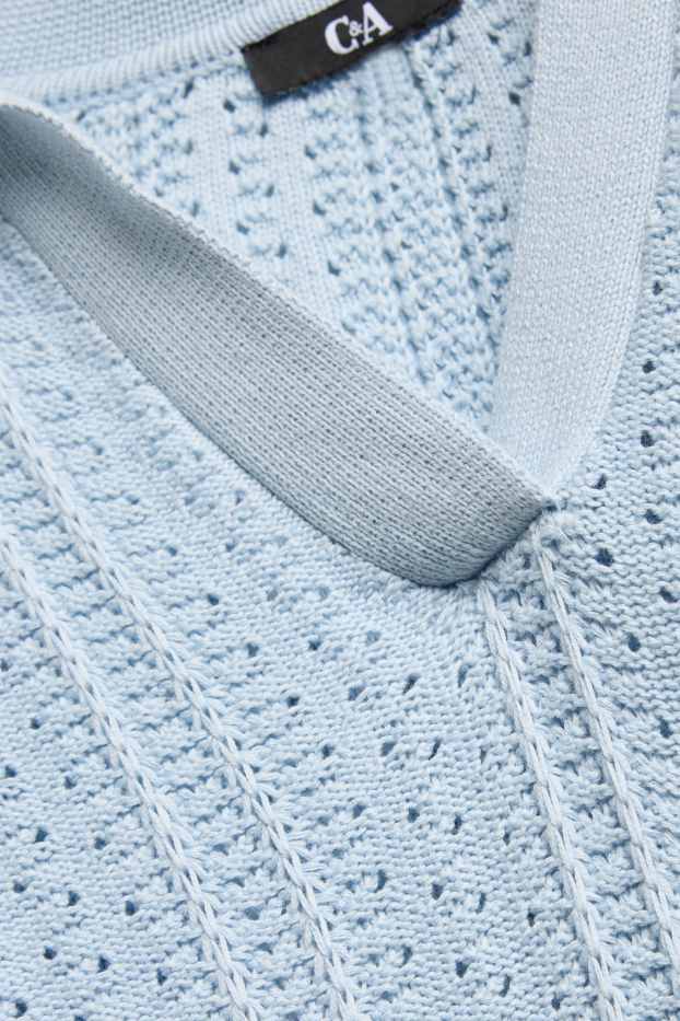 Femmes - Pull en maille - manches courtes - finition texturée - bleu clair