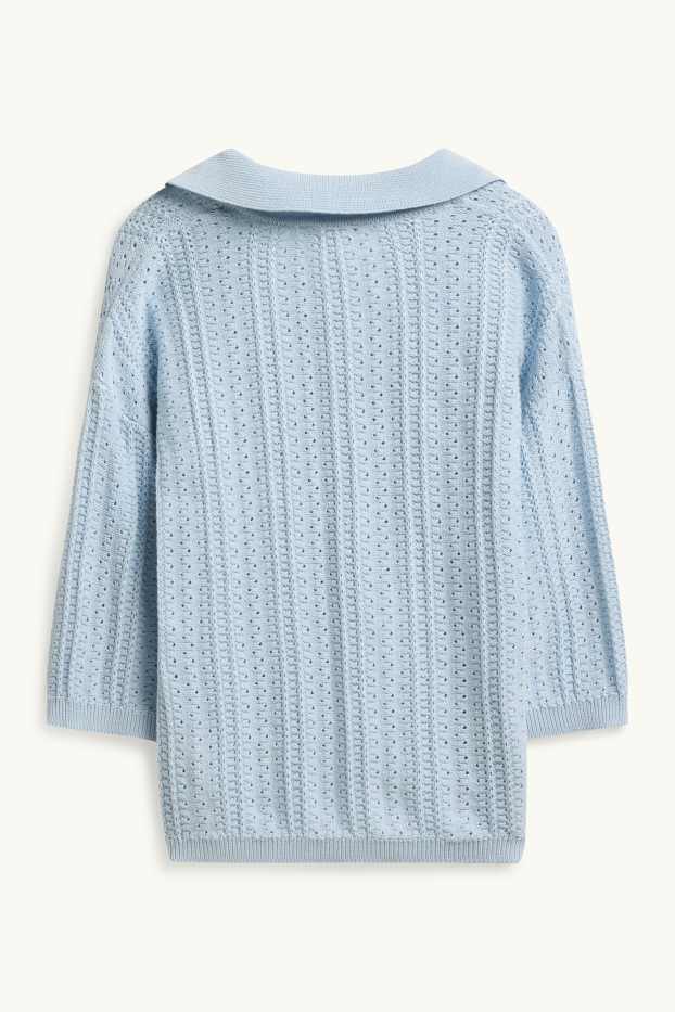 Femmes - Pull en maille - manches courtes - finition texturée - bleu clair