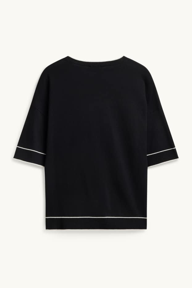 Damen - Strickpullover - kurzarm - schwarz