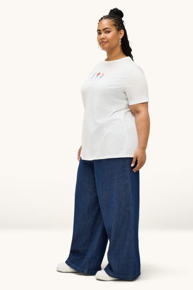 Women - Wide leg jeans - high waist - denim-dark blue