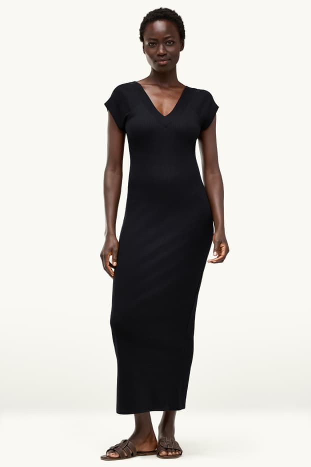 Damen - Bodycon-Kleid - gerippt - schwarz