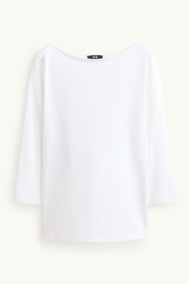 Dames - Longsleeve - slim fit - ribstof - wit