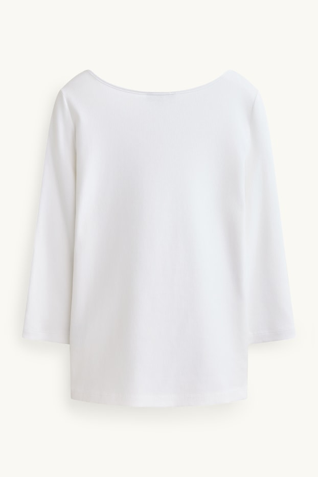 Dames - Longsleeve - slim fit - ribstof - wit