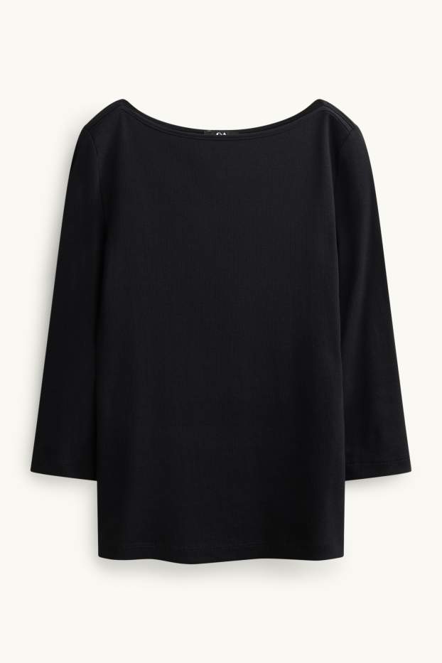 Dames - Longsleeve - slim fit - ribstof - zwart