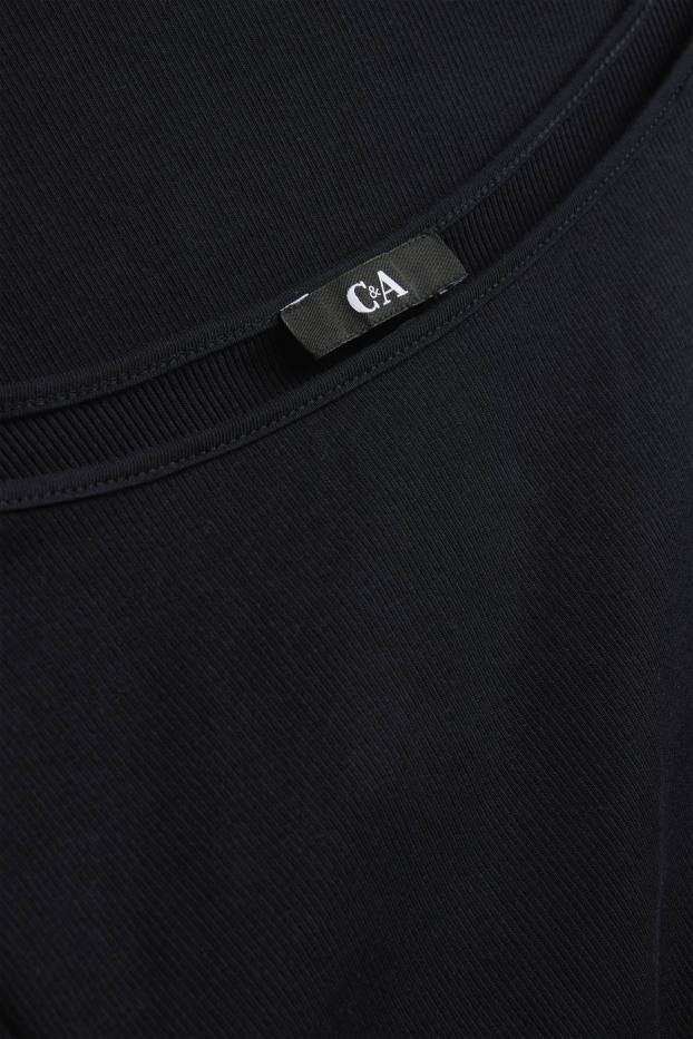 Dames - Longsleeve - slim fit - ribstof - zwart