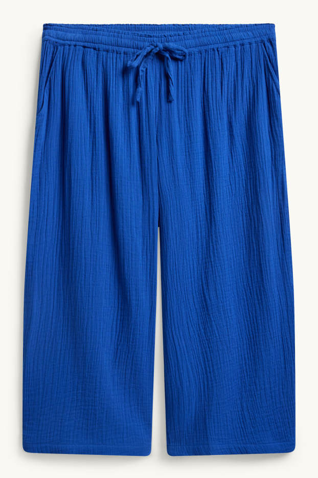 Femmes - Pantalon en toile - mid waist - wide leg - bleu