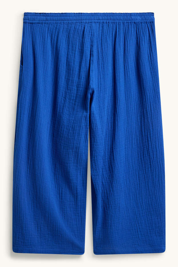 Femmes - Pantalon en toile - mid waist - wide leg - bleu
