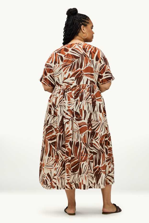 Femmes - Robe évasée à col V - à motif - marron / blanc crème