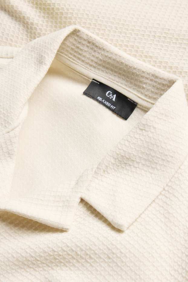 Men - Shirt - loose fit - lapel collar - textured - creme