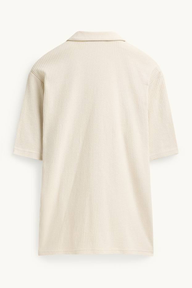 Men - Shirt - loose fit - lapel collar - textured - creme