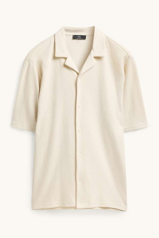 Men - Shirt - loose fit - lapel collar - textured - creme