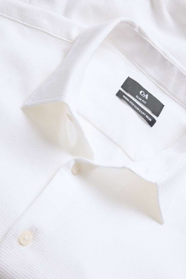 Herren - Businesshemd - Slim Fit - Kent - bügelleicht - strukturiert - weiss