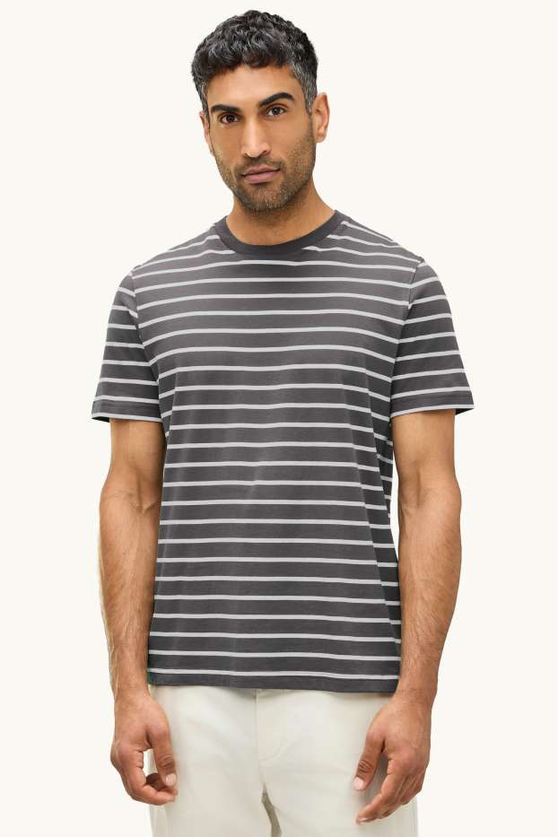 Bărbați - Tricou - regular fit - cu dungi - gri închis
