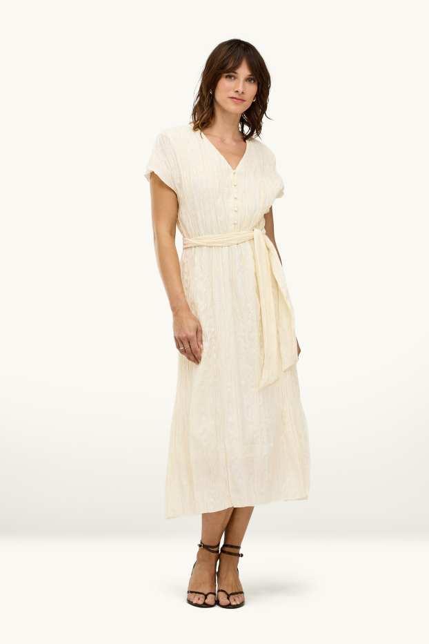 Femmes - Robe à col V - crème