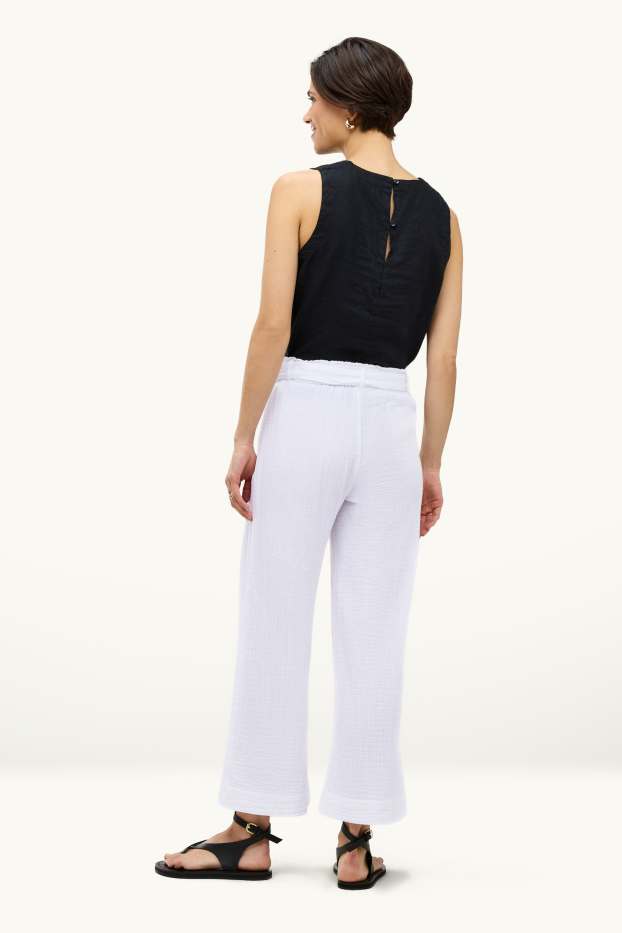 Dames - Pantalon - high waist - wide leg - wit