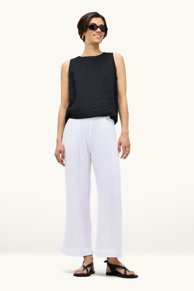 Dames - Pantalon - high waist - wide leg - wit