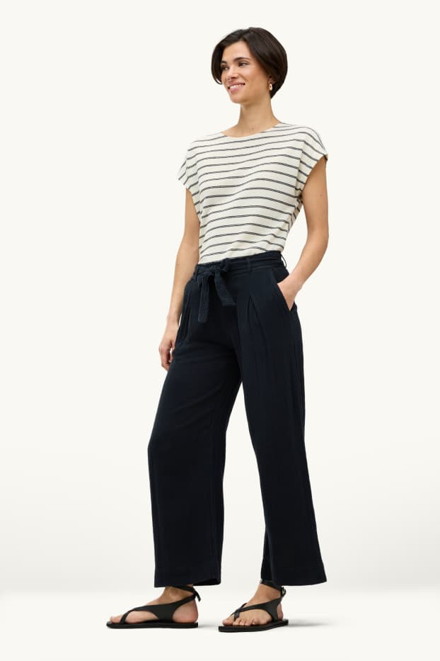 Dames - Pantalon - high waist - wide leg - zwart