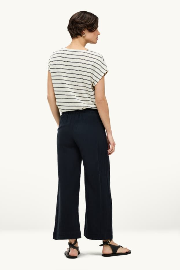 Dames - Pantalon - high waist - wide leg - zwart
