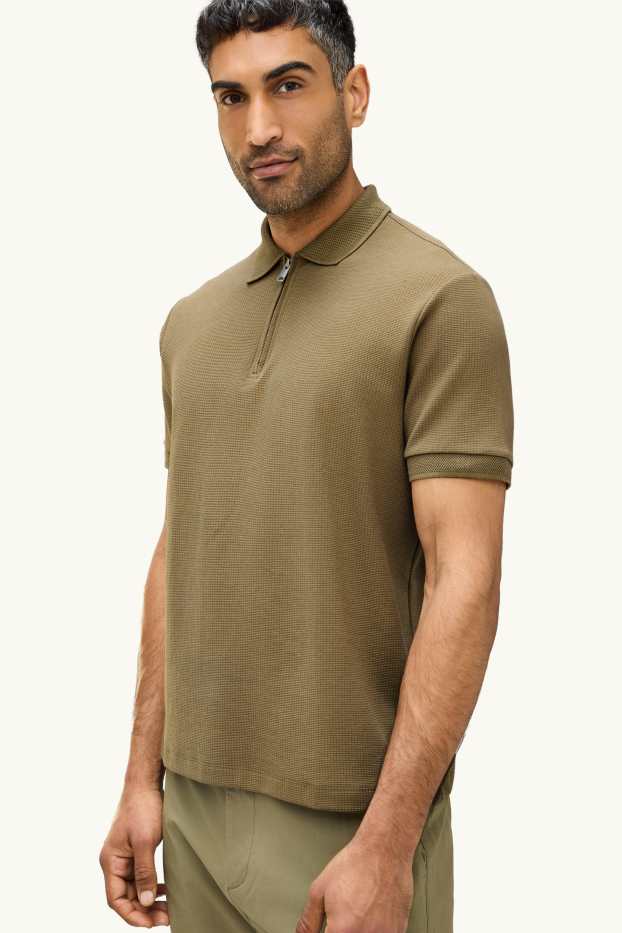 Heren - Poloshirt - regular fit - met structuur - kaki