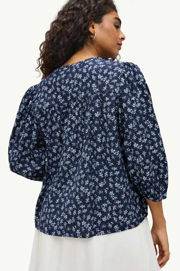 Damen - Bluse - geblümt - blau / weiß