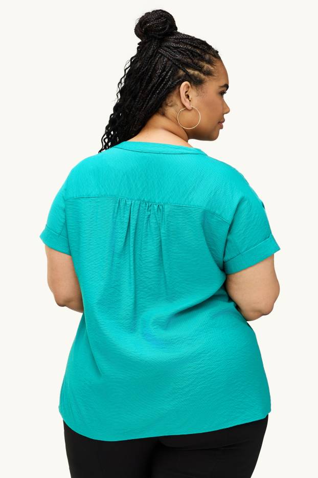Femmes - Chemisier à col V - texturé - turquoise