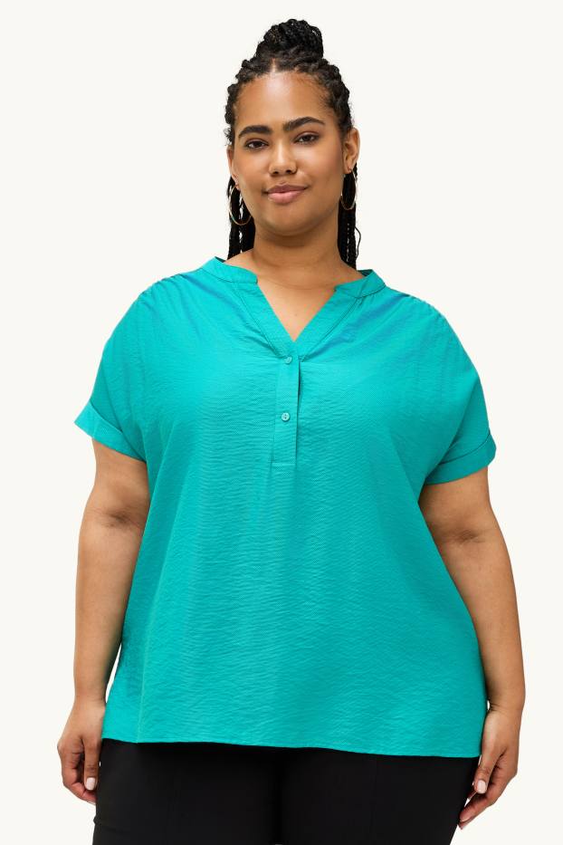Femmes - Chemisier à col V - texturé - turquoise