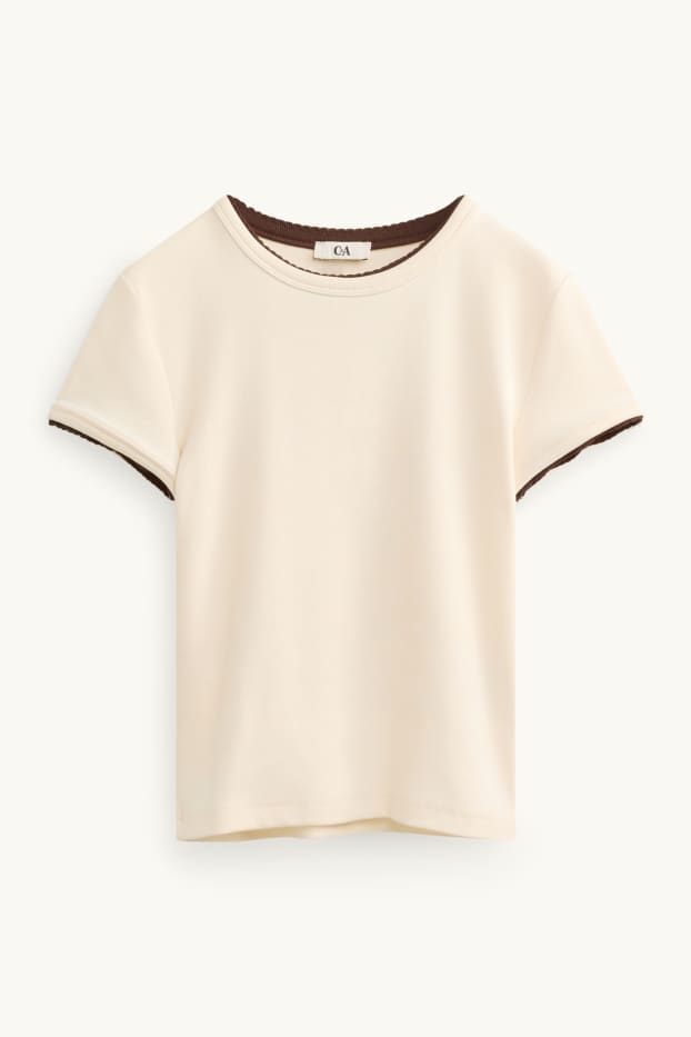 Dona - Samarreta de mànigues curtes - slim fit - estil 2 en 1 - beix