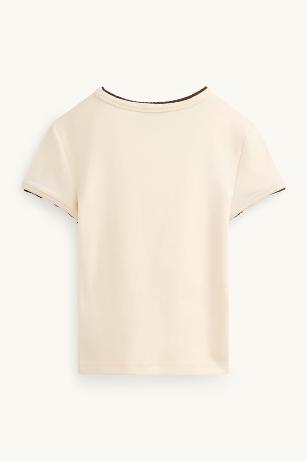 Dona - Samarreta de mànigues curtes - slim fit - estil 2 en 1 - beix