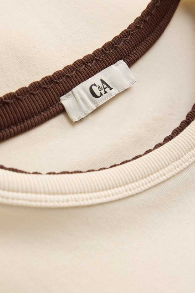 Dona - Samarreta de mànigues curtes - slim fit - estil 2 en 1 - beix