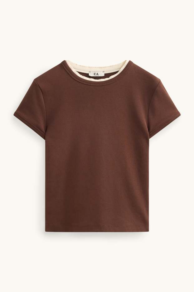 Dona - Samarreta de mànigues curtes - slim fit - estil 2 en 1 - marró