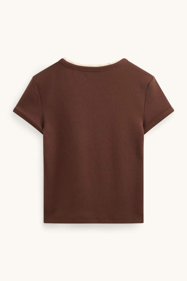 Dona - Samarreta de mànigues curtes - slim fit - estil 2 en 1 - marró